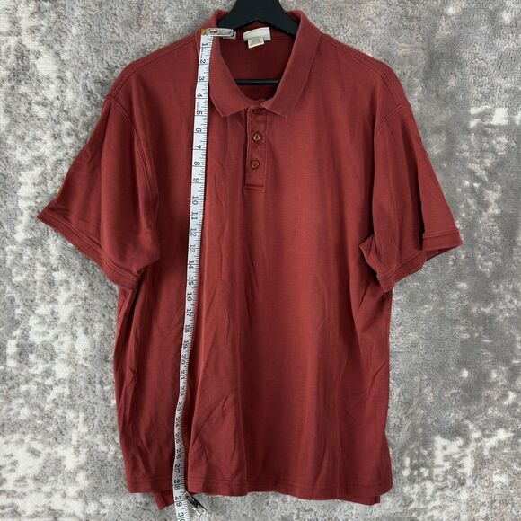 LL Bean Mens Size L 100% Pima Cotton Polo Shirt Orange Shirt Short Sleeve Button - Picture 2 of 7